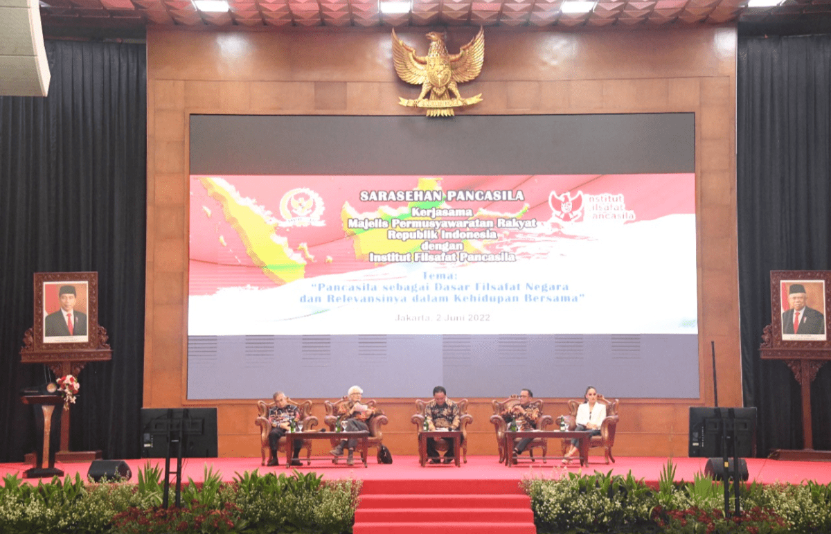 Sarasehan Pancasila yang diselenggarakan oleh Majelis Permusyawaratan Rakyat Republik Indonesia dengan Institut Filsafat Pancasiladi Gedung Nusantara IV, Kompleks DPR/MPR RI, Senayan, Jakarta. Foto: Humas MPR RI