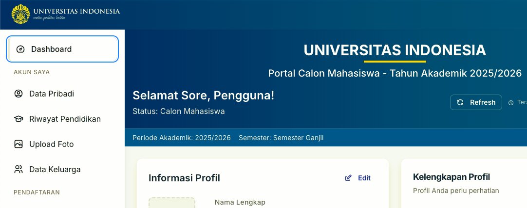 Tampilan sistem penerimaan calon mahasiswa Talent Scouting UI